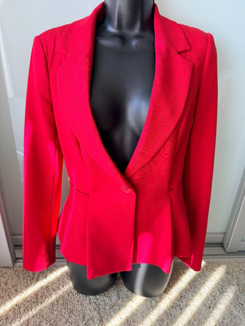 White House Black Market Red Peplum Blazer Size 0 Tailored Stretch Jacket